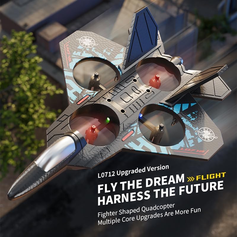 L0712 2.4GHz RC Stunt Fighter Jet | Quad-Propeller 360° Flip Aircraft with Altitude Hold