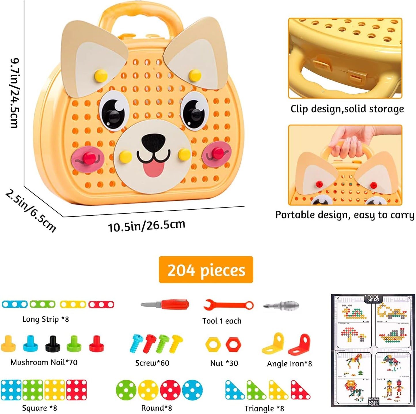 Kids’ DIY STEM Building Suitcase | 2D & 3D Screw Puzzle Set with Electric Toy Drill (203 pieces)