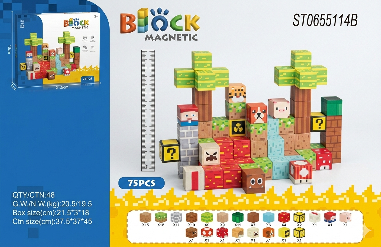 Magnetic Pixel Cubes (75 Pieces) Construction Blocks for Kids Craft