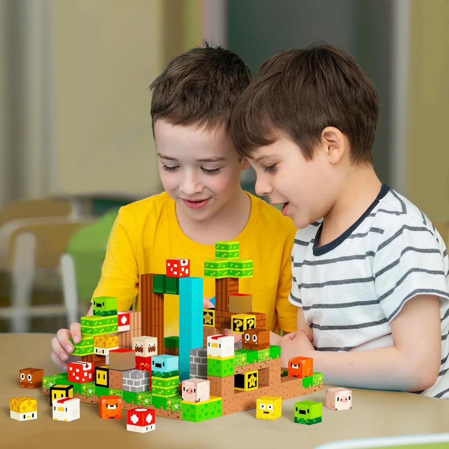 Magnetic Pixel Cubes (75 Pieces) Construction Blocks for Kids Craft