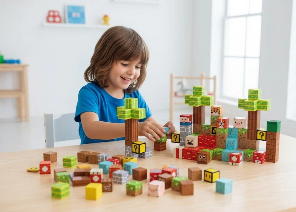 Magnetic Pixel Cubes (75 Pieces) Construction Blocks for Kids Craft
